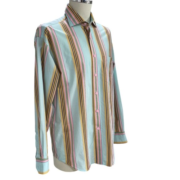 Bugatchi Uomo Striped Shirt Preowned Cotton Pastel Smart Casual Artsy Unique - Picture 11 of 13